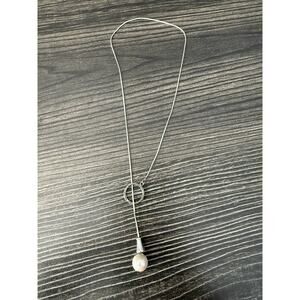 Sterling Silver 925 Teardrop White Freshwater Pearl Pull Through Necklace